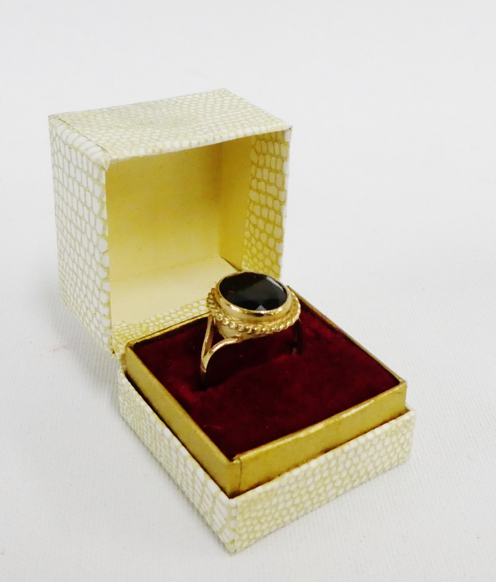 9 carat gold and garnet dress ring, UK ring size N