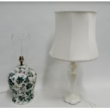 Two ceramic lamp bases with green leaf pattern, (2)