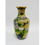 Cloisonne high shouldered baluster vase with chrysanthemums, foliage and bird pattern, 31cm high