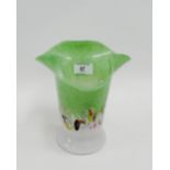 Scottish green and white art glass vase with frilled rim and coloured inclusions, 20cm high