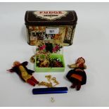 Mixed lot to include a gilt metal charm bracelet, miniature books, hardstone brooch, two miniature