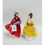 Two Royal Doulton porcelain figures to include 'Lilac Time' HN2137 and 'Coralie' HN2307, (2)