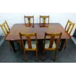 Mahogany extending dining table and set of six chairs, 75 x 186, (7)