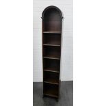 Narrow oak bookcase of long proportions and with a domed top, 192 x 32cm