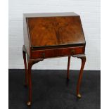 Lady's mahogany bureau with a fall front and single long drawer on cabriole legs, 96 x 65cm