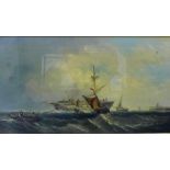 19th Century School "East India Sailing Ship anchored" Oil-on-Canvas, apparently unsigned, in a