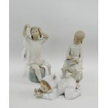 Lladro bisque figure, a Nao porcelain figure of a child in a rabbit suit and another figure, (3)