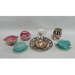 Mixed lot to include Royal Crown Derby Imari saucer, Davenport Imari biscuit barrel with Epns