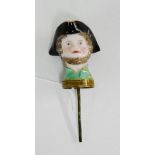 Rare 18th century Meissen cane handle modelled as a bearded man wearing a tricorn hat (tiny crack to