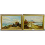 J.M. Dodds Companion pair of shoreline village scenes Oil-on-Canvas, signed, in gilt wood frames, 44