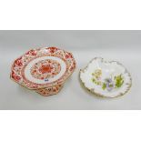 Minton octagonal porcelain tazza, together with a Royal Crown Derby floral patterned dish, (2)