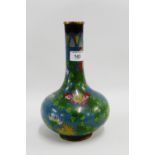 Cloisonne bottle necked vase, the blue ground with flowers and foliage pattern, 26cm high