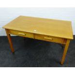 Light oak two drawer table / desk , 76 x 135cm