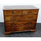 19th century mahogany chest, the rectangular top with moulded edge over two short and three long