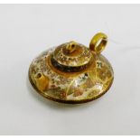 Satsuma miniature teapot finely painted with figures, flowers and foliage (lid restored), 8cm wide