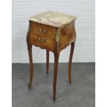 French style kingwood bedside cabinet / chest, with marble top and brass mounts, 73 x 32cm