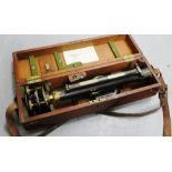 19th century surveyor's precise level, boxed, together with a tripod, (2)