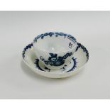 18th century Worcester blue and white fruit patterned teabowl and saucer, (2)