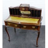 Lady's mahogany writing desk with a brass gallery to top over pigeon holes, with an inset leather