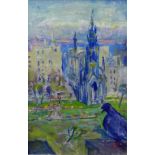 Margaret Thomas "Scott Monument" Oil-on-Canvas, framed with Sally Hunter Fine Art Gallery label