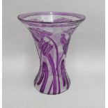 Webb amethyst flashed glass floral patterned vase, 23cm high