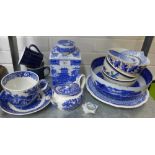 Collection of blue and white wares to include an Adams breakfast cup and saucer, Wedgwood landscaped