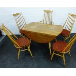 Ercol light elm dining suite comprising table and five chairs, 73 x 114cm, (6)