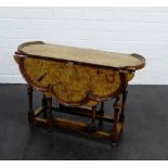 Walnut drop leaf table with scalloped circular top and gateleg base, 48 x 71cm