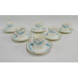 Royal Worcester Ferncroft patterned set of six fluted coffee cans and saucers, (6)