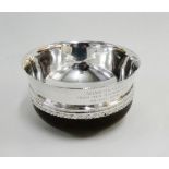 George V silver mounted wooden bowl with makers mark for Thomas Bradbury and Sons, Sheffield