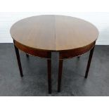 Pair of mahogany d-end tables, 74 x 120cm, (2)