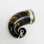 Scottish curly horn snuff mull with Epns mounts and hinged granite top with a monogrammed cartouche,