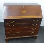 Mahogany bureau with fall front above four long drawers on bracket feet, 111 x 102cm