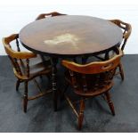 Oak dining set comprising circular top table and with four chairs, 78 x 107cm (5)