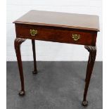 Walnut lowboy the rectangular top above a single frieze drawer on cabriole legs and claw and ball