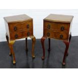 Two mahogany bedside cabinets on cabriole legs, 68 x 41cm, (2)