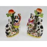 Pair of Staffordshire Queen Victorian and Prince Albert with hounds flatbacks, 30cm tall, (2)
