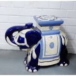 Blue and white pottery elephant veranda stool, 43cm high