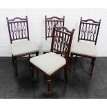 Set of four mahogany framed side chairs with cream upholstered stuff over seats, 92 x 45cm, (4)