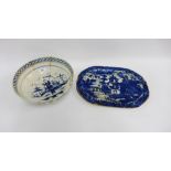 Pearl ware blue and white 'Long Eliza" patterned bowl, together with a 'Willow' patterned meat