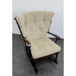 Mahogany framed rocking chair with cream buttonback and seat 88 x 88cm