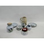 Quantity of Buchan pottery to include a honey pot, jug, plate, bowls etc., (a lot)