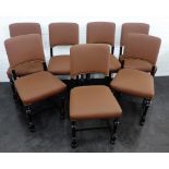 Set of seven ebonised side chairs with faux leather upholstered back and seats , 92 x 49cm, (7)