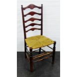 Dark oak ladderback chair with woven seat, 103 x 47cm