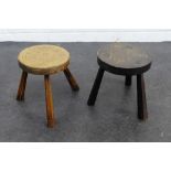 Two country wood milking stools, 25 x 24cm (2)