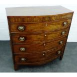 Georgian mahogany bow front chest with four graduating long drawers on bracket feet, 107 x 105cm