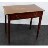 Mahogany and inlaid table, the rectangular over a single frieze drawers on tapering legs, 78 x 70cm