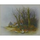 Christopher Hughes 'Countryside Dwelling with Geese to the foreground' Watercolour, signed, in a