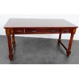 Contemporary stained hardwood hall table, the rectangular top over one long and two short drawers,