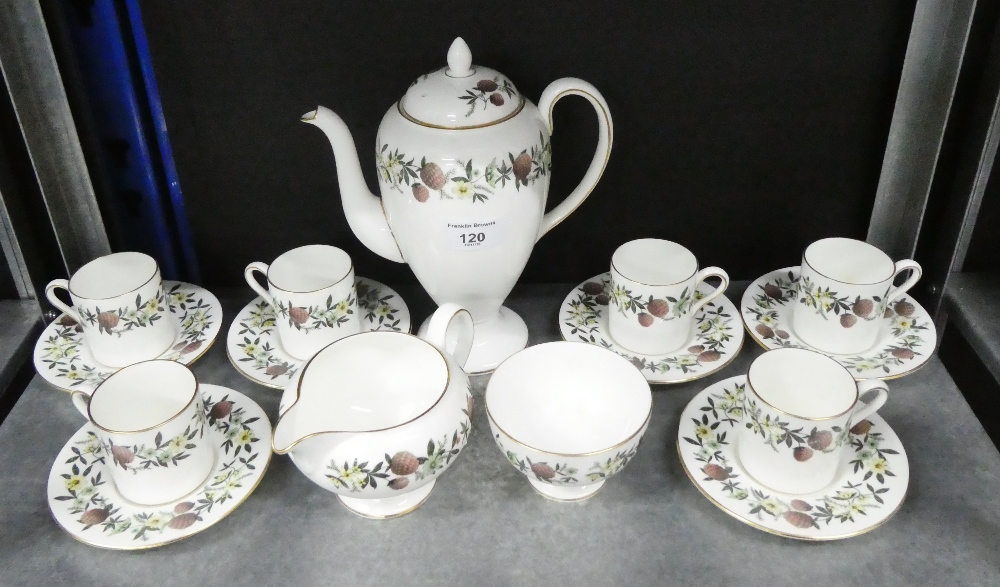 Wedgwood 'Summer Garland' patterned coffee set comprising coffee pot, cream jug, sugar bowl, six